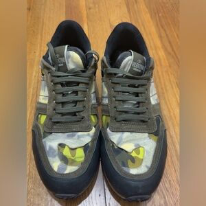 Valentino Men's Green and Yellow Camouflage Sneakers